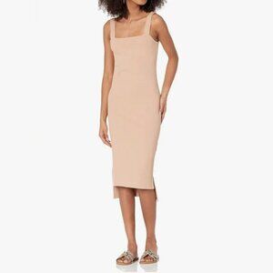 The Drop Amelia Square Neck Bodycon Midi Tank Dress Tan Womens XL Quiet Luxury